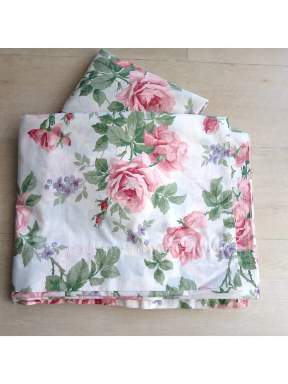 Vintage Twin Sheets Flat & Fitted Pink Floral Percale Cottage Made In USA